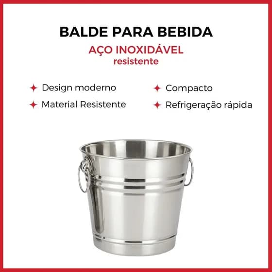 Balde de Gelo Aço Inoxidável Refrigeração Rápida Cerveja Champanhe Vinho 1L, 3L e 6L