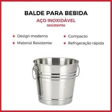 Balde de Gelo Aço Inoxidável Refrigeração Rápida Cerveja Champanhe Vinho 1L, 3L e 6L