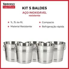 Kit 5 Baldes de Gelo Aço Inoxidável Refrigeração Rápida Cerveja Champanhe Vinho