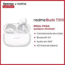Fones de Ouvido Realme Buds T310 Bluetooth 5.4 intra-auriculares sem fio com ANC híbrido de 46 dB