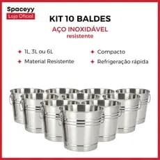 Kit 10 Baldes de Gelo Aço Inoxidável Refrigeração Rápida Cerveja Champanhe Vinho