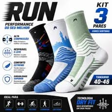 Kit 3 Meias Esportivas Cano Alto Compressão Corrida Academia Skate Conforto 40-46