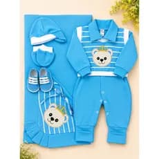 Saída de Maternidade de Urso Masculina de Luxo kit 6 pçs macacão colete manta sapatinho boné e luva
