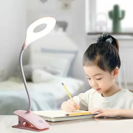 Lâmpada LED recarregável para estudantes, lâmpada de proteção ocular multifuncional com clipe de anel de 360 ​​graus