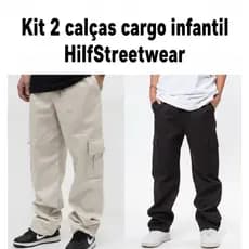 Kit Calça Cargo Infantil 100% Algodão em Sarja/Jeans