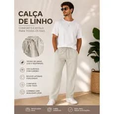 Calça de Linho Masculina Premium – Leve, Confortável, Cordão, Estilo Casual Respirável para o Dia a Dia