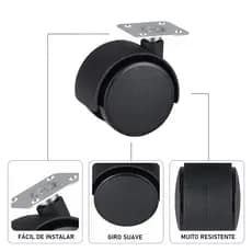 Rodinha Rodizio Giratório  Kit 4 ou 8 Peças 4cm Giro 360°  Resistente Fácil Versátil Mesas Moveis