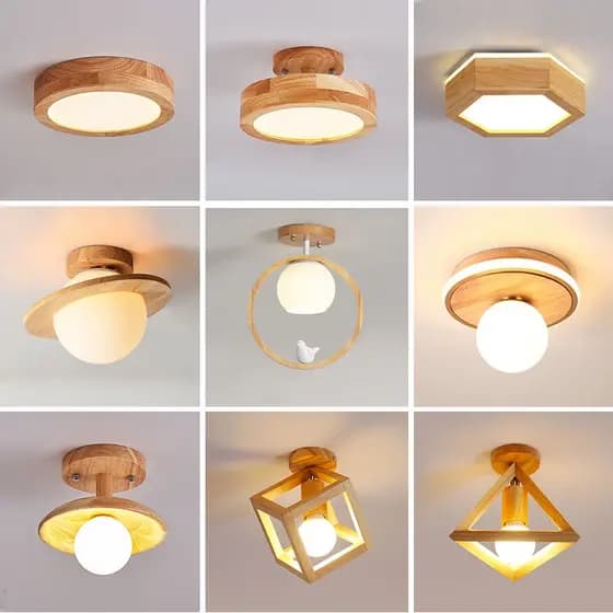 Luminária De Teto Nordic Log Lâmpada De Teto Madeira Quarto Corredor Entrada Decorativa Luz