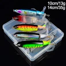 encaixotado isca lápis superfície tucunaré 13g/35g Isca de hélice Isca artificial Cauda Rotativa Flutuante Mar Isca De Pesca Topwater  PENCIL dez cores