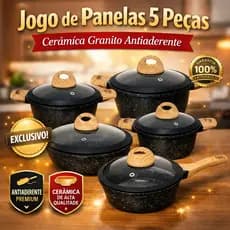 Jogo de Panelas 5 Peças Antiaderente Cerâmica Granito com Tampa de Vidro – Panela e Frigideira