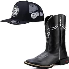Bota Texana Masculina Bico Quadrado Country Com Kit Boné Ramon Botas