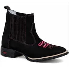 Bota Texana Feminina Cano Curto 100% Couro Botina Country Bordada Bico Quadrdao