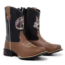 Bota Texana Infantil Masculina Couro Legítimo Bordado Country Conforto Premium Com Ziper