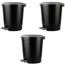 Kit 3 Lixeira com pedal Cozinha Banheiro Escritório 7 litros Preta