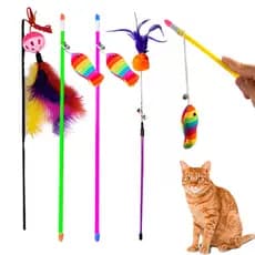 Varinha para Gato com Sininho na Ponta com Brinquedo Bola com Guinzo Gato Pet 48cm Diversao