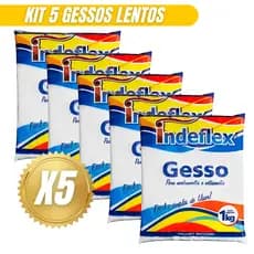 Kit 5 Gesso Em Pó Branco Lento 1kg Indeflex Pacote Para Acabamento Artesanato E Reparos Resistente