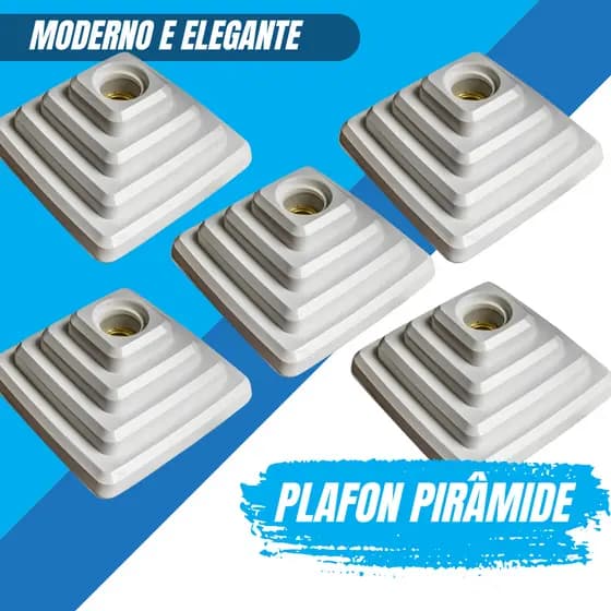 Kit 5 Plafon Plafonier Piramide Quadrado Branco Teto Elegante Moderno Bocal Luminaria