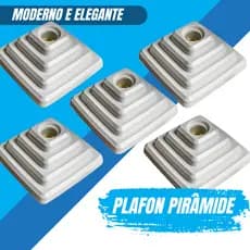 Kit 5 Plafon Plafonier Piramide Quadrado Branco Teto Elegante Moderno Bocal Luminaria