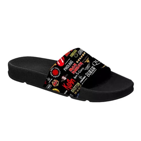 Chinelo Slide Estampa Bandas de Rock Chinelo Nuvem  Conforto