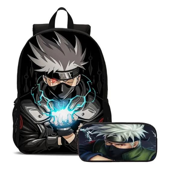 Kit Escolar Mochila e Estojo Personalizado Estampa Kakashi Anime Naruto Sasuke