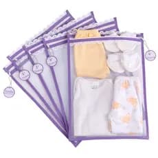 Kit c / 5 Saquinhos Maternidade (LILÁS ) Tule com TAG ACRÍLICA e ZÍPER Organizadores 30x35 cm