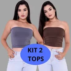 Kit 2 Tops Cropped Faixa Feminino Suplex Premium Tomara Que Caia Básico Moda Blogueira Tamanho Único