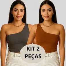 Kit 2 Croped Nula Manga Um Ombro Só Suplex Micropremium Elegante Básico Na Moda Dia a Dia