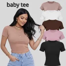 Kit 2  Baby Tee Manga Curta Manguinha Básica Baby Look  Academia Suplex  Blusinha Elegante Blogueira