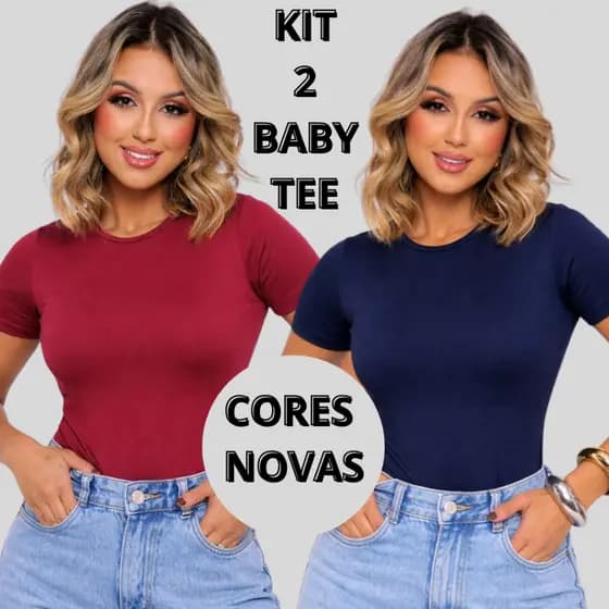 KIT 2 BABY TEE BLUSA MANGA CURTA SUPLEX MODA ELEGANTE MANGUINHA BLUSA COMPRIDA TENDENCIA BASICO