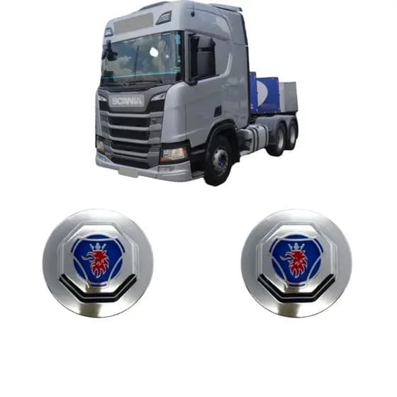 Kit 2 Tampas Aplique Cubo Cromada Azul Dianteiro Caminhao Sc Serie 5