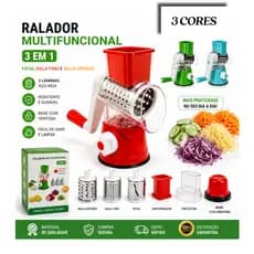 Ralador Multifuncional 3 em 1 Manual com Ventosa Fatiador e Triturador de Legumes Queijo e Verduras