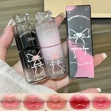 Brilho Labial Espelhado Preto Rosa Bowknot , Coloração Sem Copo , De Longa Duração , Hidratante , Iluminador , Batom De