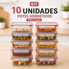 Conjunto 5/10 Potes Vidro Hermético mantimentos marmita  fitness 640ml