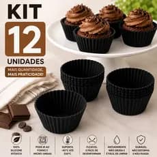 Conjunto 12/24 Peças Forma de Silicone Redonda para Cupcake de 7 cm Assar Bolos Receitas