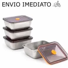 Pote com Tampa hermética Inox Vasilha Marmita Multiuso Freezer Alimentos Cozinha Organização
