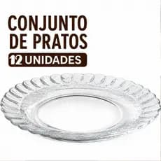 Kit 04 a 12 Pratos Fundo Liso de Vidro Transparente  Resistente Mesa Posta