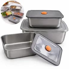 Kit 03 Potes de Tampa Hermética Inox Marmita Freezer Organização Cozinha Alimento