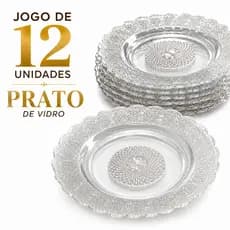Conjunto 12/08/04 Pratos Fundo de Vidro Transparente  Resistente Jantar