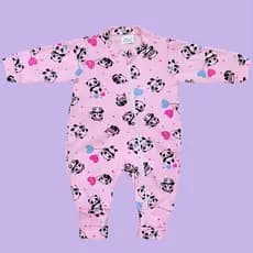 Macacão Infantil de Bebê / Pandinha Rosa / Moderno com Ziper Vira Pé | Suidine - 100% Algodão