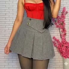 Saia Plissada Cintura Alta Feminina Curta Casual Elegante Moda Tendência Confortável envio imediato.