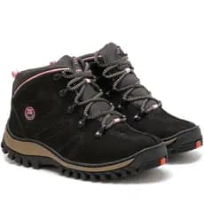 Botinha Coturno Trilha Feminina Free Jump Original de Couro Reforçado com Palmilha de Gel