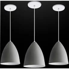 Novo Combo Kit com 3 Pendentes Soft Cone Cinza Branco Luminária Alumínio Lustre 17Cm