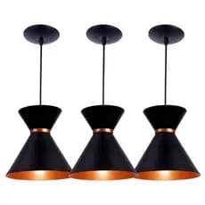 Kit 3 Luminárias Luxo em alumínio Preto com Cobre Decoração Casa, sala quarto, Area de lazer