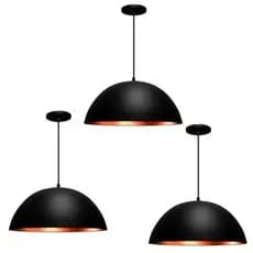 Kit 3 Lustres Meia Lua 20 CM Pendentes Preto com a textura  Bronze