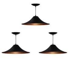Kit 3 Luminárias Pendente Chapéu Francês ( Preto com a Textura Em Bronze)
