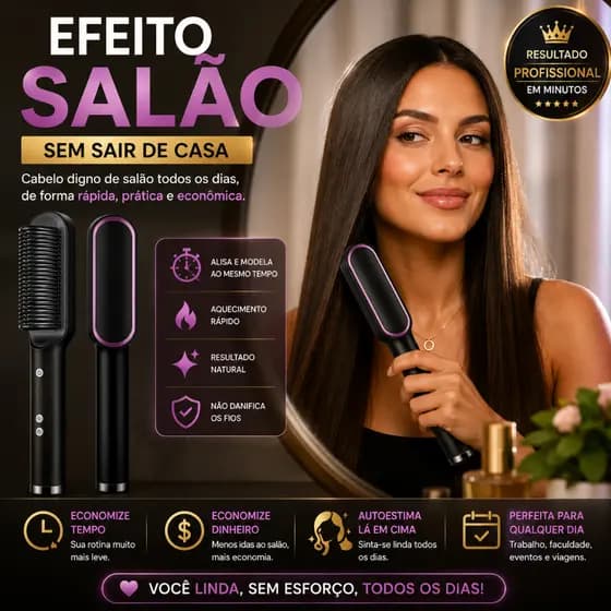 Escova Alisadora Elétrica Bivolt 5 em 1 - Alisa, Hidrata, Modela, Alinha e Anti-Frizz | Sortida