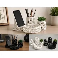 Kit Organizador de Mesa 4 Peças Porta Celular Porta Canetas Porta Objetos Impressão 3D Escritório Home Office