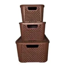 Kit 3 Caixas Organizadoras Rattan Café Pequena Média Grande