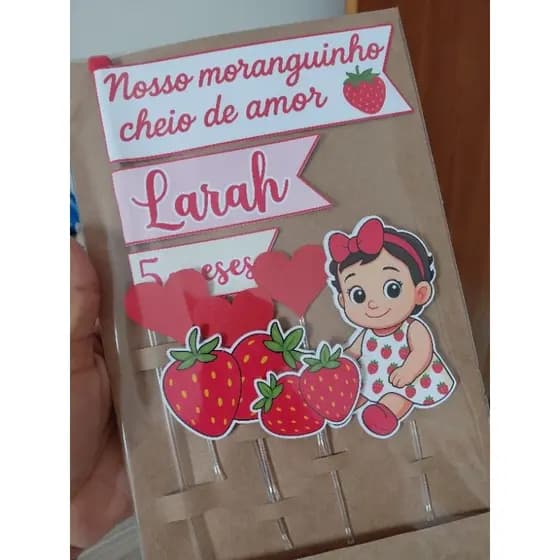 Topo de Bolo Morango do Amor - Topper  morango do amor- Morango do amor