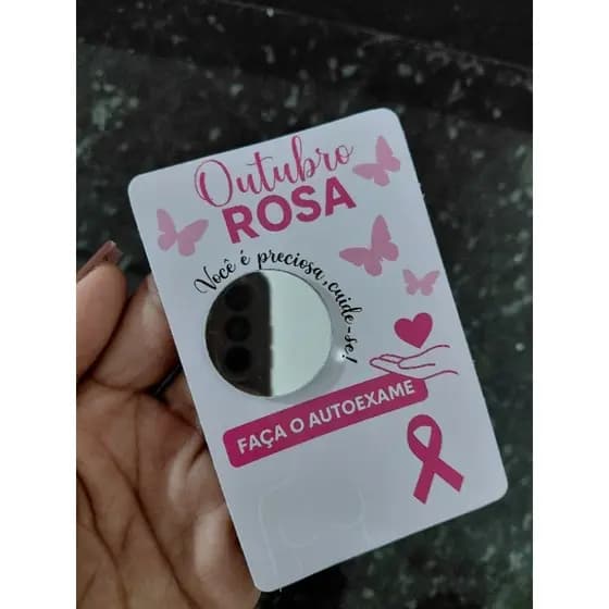 kit com 30 Cartões Outubro Rosa com Mini Espelho / mimo outubro rosa / lembrancinha outubro rosa